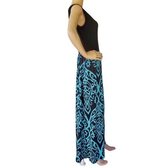 Boho T Shirt Maxi Dress Women's M Teal Black Stretch Knit Pockets Sleeveless - Picture 6 of 12